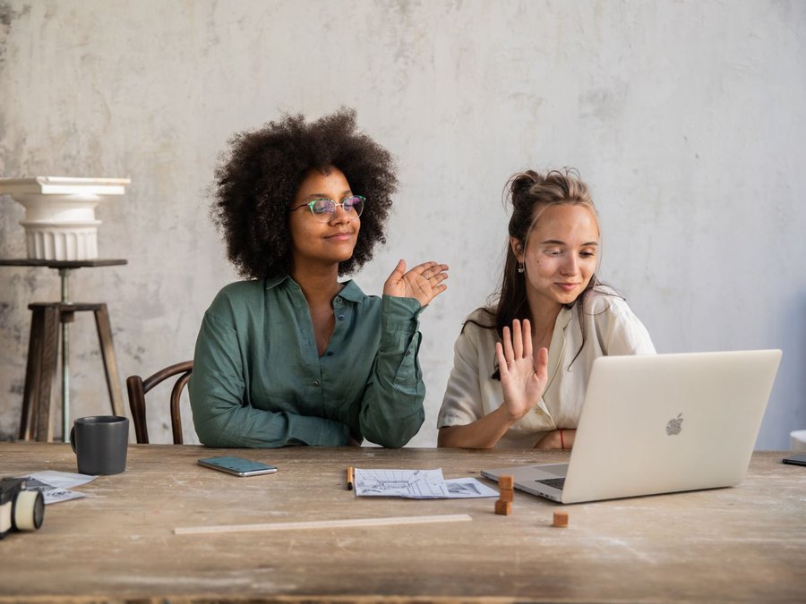 Two learners in a live conversation session